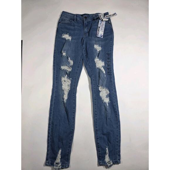 Blue Spice Size 9 High Rise Skinny Jeans Button Fly Stretch Distressed Wash - Picture 1 of 5